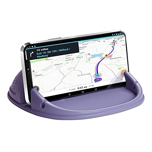 Loncaster Car Phone Holder, Car Phone Mount Silicone Car Pad Mat for Various Dashboards, Slip Free Desk Phone Stand Compatible with iPhone, Samsung, Android Smartphones, GPS Devices and More (Purple)