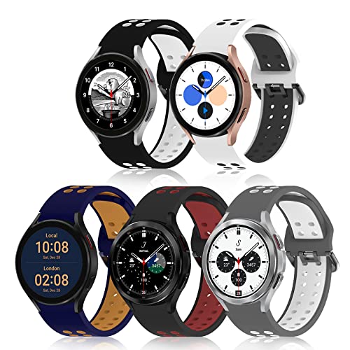 Aiseve 5 Packs Silicone Band Compatible with Samsung Galaxy Watch 5 40mm 44mm/Galaxy Watch 5 Pro/Galaxy 4 40 44mm/Galaxy 4 Classic 42mm 46mm Band,20mm Sport Replacement Band No Gap Strap Men Women