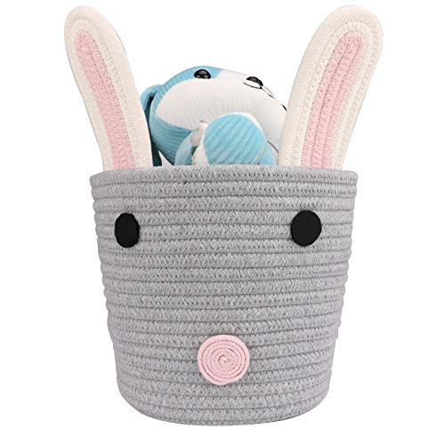 Hombins Small Cute Rabbit Blanket Basket Cotton Rope Basket, 8″x7″ Woven Storage Basket Grey Hamper Empty Basket Living Room Decorative Basket for Toy