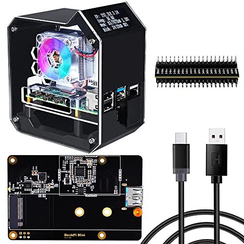 GeeekPi Raspberry Pi Mini Tower NAS Kit, Raspberry Pi ICE Tower Cooler with PWM RGB Fan, M.2 SATA SSD Expansion Board, GPIO 1 to 2 Expansion Board, 18W QC3.0 Power Supply for Raspberry Pi 4 Model B