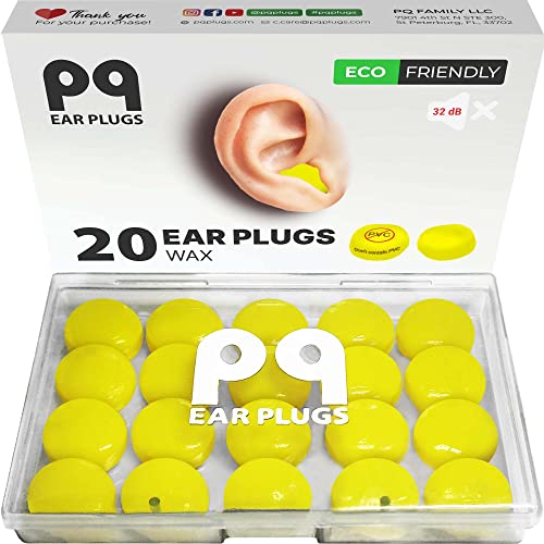 PQ Wax Ear Plugs for Sleep – 20 Wax Earplugs for Sleeping and Swimming – Gel Ear Plugs for Noise Cancelling Noise Reduction & Ear Protection – Sound Blocking Level of 32 Db (20 Pillows)