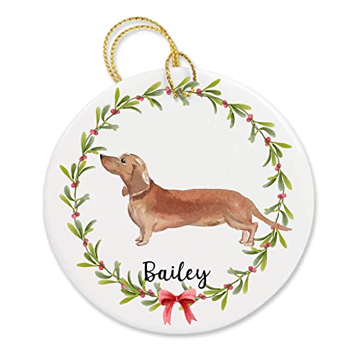 Personalized Red Dachshund Porcelain Holiday/Christmas Ornament – With your dog’s name