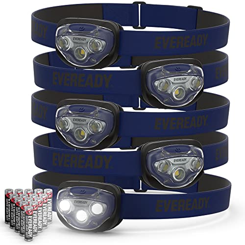 Eveready LED Headlamps [5-Pack], IPX4 Water Resistant, Bright and Durable Head Lights for Camping, Hiking, Emergency Power Outage (Batteries Included)