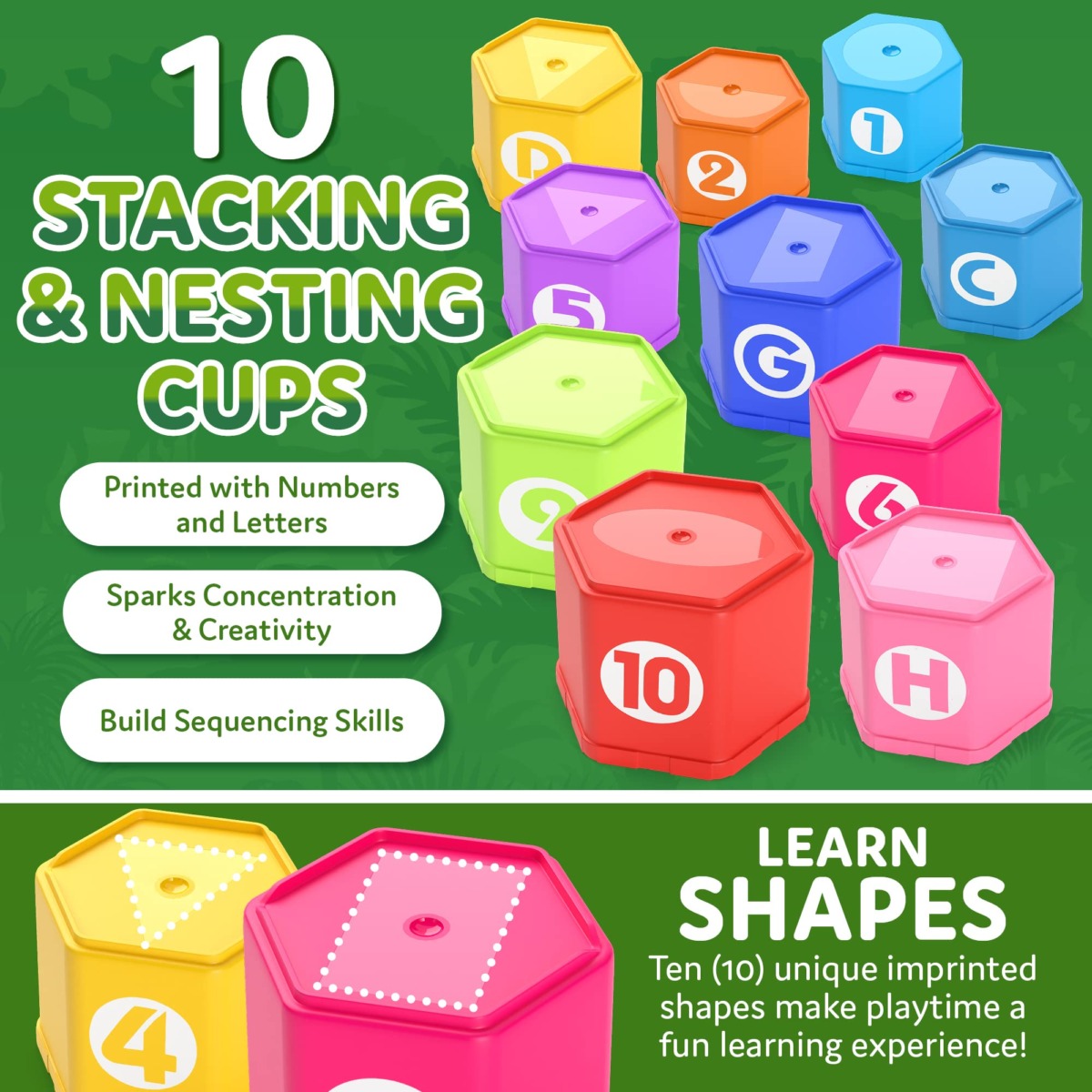 CoolToys Stack n’ Sort Baby Toddler Learning Toys, 3 Developmental Educational Game Set, Nesting & Stacking Cups, Shape & Color Sorting Stackable Wooden Pieces, Montessori Wooden Puzzle, Jungle Theme | The Storepaperoomates Retail Market - Fast Affordable Shopping