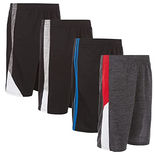 Power Forward 4 Pack: Boys Youth Athletic Active Performance Sports Workout Basketball Lightweight Gym Shorts (14/16, Set D)