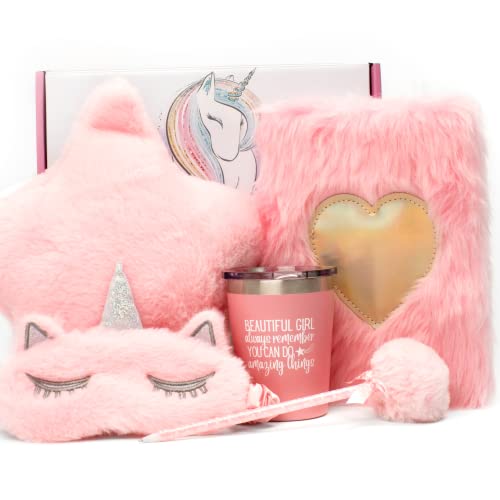 Unicorn Gifts for Girls Age 6-8 – Lavender Heatable Plushie / Plush Star Pillow, Girls Unicorn Sleep Mask, Kids Mug, Fluffy Notebook / Pen Set – Birthday Gift for 7 Year Old Girl, Little Girl Gifts