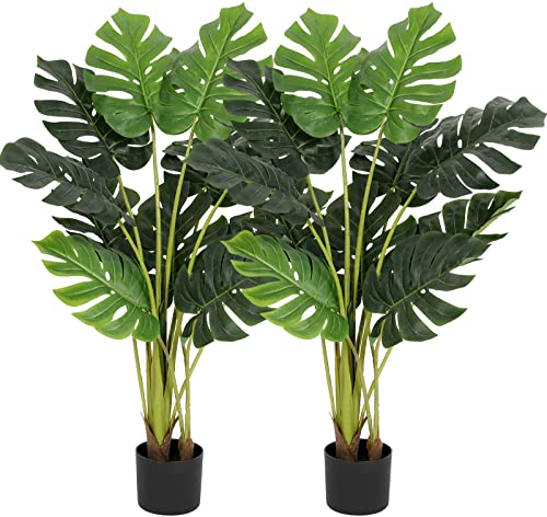 VIAGDO Artificial Monstera Deliciosa Plant 43in Tall 11 Decorative Split Leaves Plant Faux Swiss Cheese Plant Fake Tropical Monstera Palm Tree for Home Office Living Room Garden Floor Decor, 2Pack
