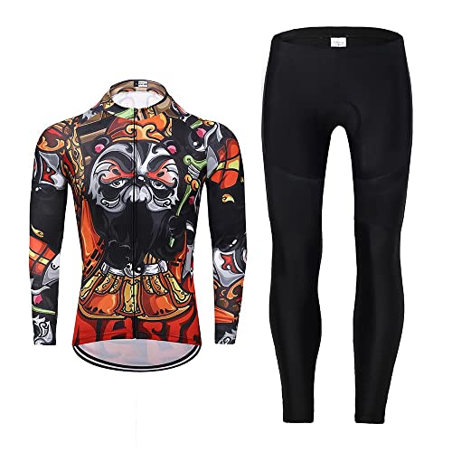 Men’s Cycling Jersey Set Long Sleeve Bike Shirt Road Bicycle Clothes Bib Pants with 20D Gel Padded MTB Riding Clothing