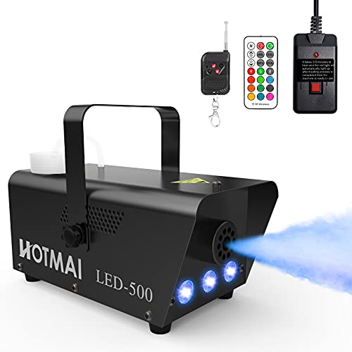 Fog Machine, HOTMAI 500W Fog Machine with 13 Colorful LED Lights Effect, 2000CFM Fog with 1 Wired Receiver and 2 Wireless Remote Controls, Perfect for Halloween, Wedding, Party and Stage Effect