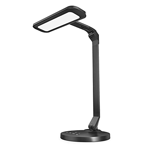soysout LED Desk Lamp, Dimmable Piano Light, Eye-Caring Table Lamp with USB Charging Port, 4 Color Modes & 4 Brightness Levels,1 Hour Timer for Reading, Study, Working, Black