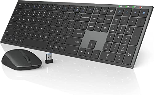 Wireless Keyboard and Mouse Combo, Trueque Full Size Ultra Slim Keyboard Mouse Set with Silent Keys, Number Pad, 3 Level DPI Mice, Ergonomic USB Computer Keyboard Mouse for Laptop, PC, Desktop, Grey
