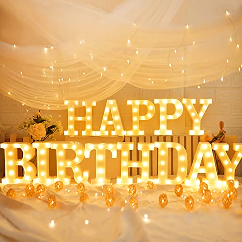GPUSFAK 155 Bulbs Happy Birthday Marquee Light Up Letters – LED Letter Number Light Sign Decoration for Birthday Home Table Decor White