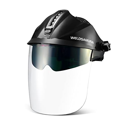 Weldsamurai Face Shield for Grinding, Multi-Purpose Safety Mask Shade 5 UV/IR – Anti-Fog & Anti-Scratch Coated Clear Lens