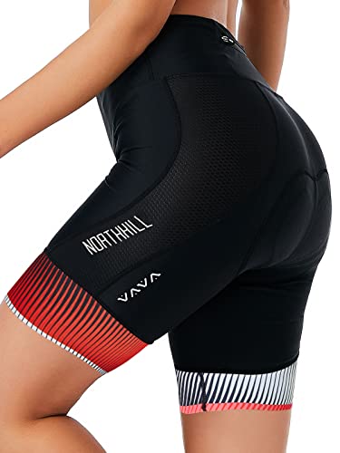 NORTHHILL Women’s Padded 4D Bike Shorts Biking Riding Bicycle Cycle Gel High Waisted Pockets Shorts with Padding Red S
