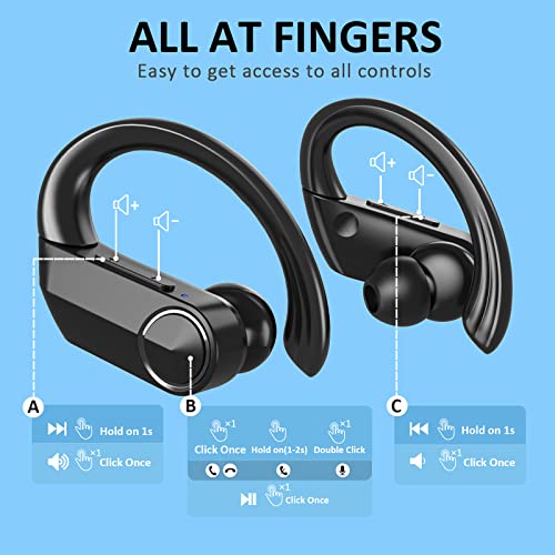 ZZN Wireless Earbuds 30hrs Playback Bluetooth Headphones, Bass Stereo Bluetooth Ear Buds with Comfy Earhooks, Sports IPX7 Waterproof Headphones for Running Workout (Black Headphones w/Cord) | The Storepaperoomates Retail Market - Fast Affordable Shopping