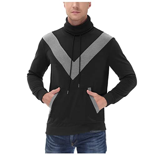ZDFER Turtleneck Pullover Sweatshirt for Men, Solid Color Drawstring Sweater Casual Long Sleeve Tops Outwear with Pocket Mens Christmas Shirts Golf Shirts Ping Golf Shirts for Men Polo Shirts for Men