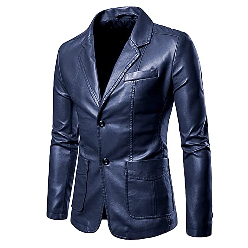 ZDFER Lapel Collar Leather Jacket for Men, Single Breasted Blazers Motorcycle Outerwear Windbreaker Slim Fit Suit Coat Mens Christmas Shirts Golf Shirts Ping Golf Shirts for Men Polo Shirts for Men