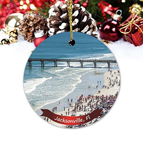 Vinisong Round Ceramic Ornament Jacksonville Beach, FL Keepsake Ornaments 2021 Landscape Ornaments for Christmas Trees Christmas Bauble Keepsake Christmas Holiday Decorations