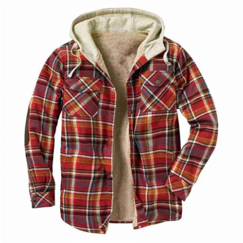 Flannel Shirt for Men Men’s Outdoor Vintage Sherpa Lined Long Sleeve Button Down Flannel Plaid Shirt Jackets