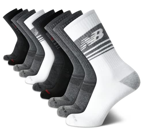 New Balance Men’s Athletic Arch Compression Cushion Comfort Crew Socks (10 Pack), Size Shoe size: 6-12.5, White/Grey/Black