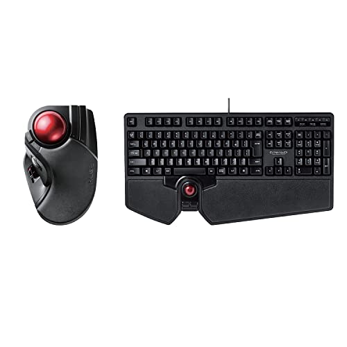 ELECOM 2.4GHz Wireless Finger-Operated Large Size Trackball Mouse & Wired Japanese Layout Keyboard with Built-in Optical Trackball Mouse & Scroll Wheel