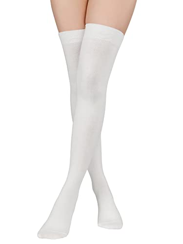 Century Star Women’s Casual Athlete Striped Over Knee Thin Thigh High Tights Long Stocking Socks 1 Pair White One Size