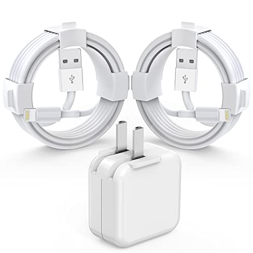 [Apple MFi Certified] iPad iPhone Charger Fast Charging Block with 2-Pack 6.6FT Lightning to USB Charging Cable Cord 12W Foldable Portable Wall Plug Compatible for iPad, iPad Pro/Air/Mini, iPhone