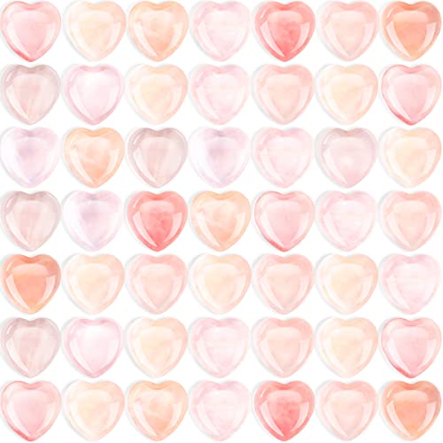 Fumete 60 Pieces Mix-Color Crystal Natural Heart Stone Mini 20 mm Pocket Heart Love Carved Palm Puffy Shaped Chakra Reiki Energy Balancing Stone for Decoration (Fresh Pattern)
