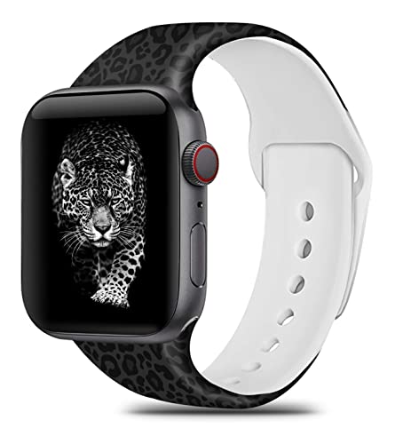 Silicone Leopard Pattern Bands Compatible with iWatch 38mm/40mm for Women Girls, Fashion Luxury Design Sport Strap Replacement for iWatch SE & Series 6 & Series 5 4 3 2 1 M/L(Black Leopard Cheetah)
