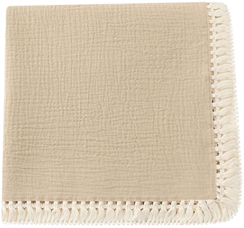 Cotton Muslin Baby Blanket with Tassel，Large 47″ x 47″ Baby Receiving Blanket with Fringe, Boho Muslin Swaddle Blanket with Fringe, Nursery Decor Throw or Nursing Fringed Blankets (Color B)