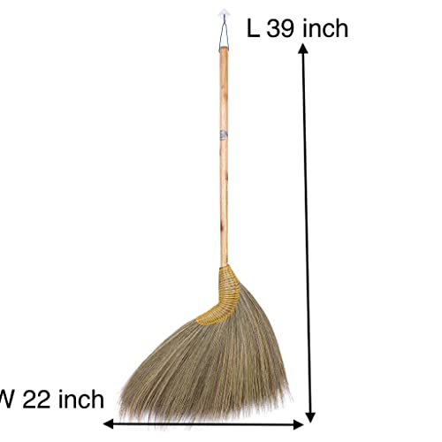 39-inch Tall of Asian Straw Broom Witch Broom Thai Natural Grass Broom with Solid Wood Handle and Handgrip Nylon Thread | The Storepaperoomates Retail Market - Fast Affordable Shopping
