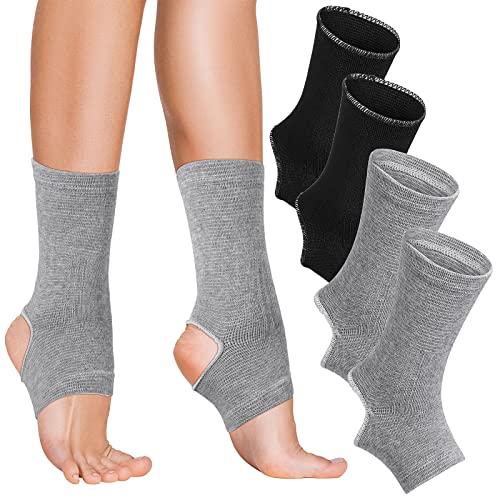 2 Pairs Ankle Compression Sleeve Open Heel Ankle Sleeve Elastic Light Ankle Support Sleeve Breathable Ankle Wraps Polyester Black Heels with Ankle Support Joint Support for Women Men, Black and Grey