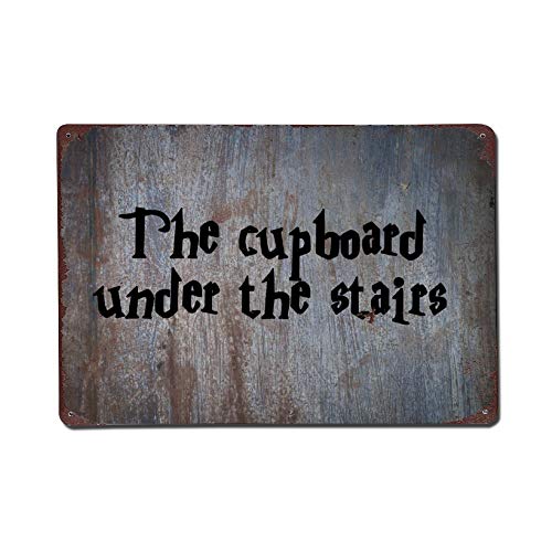 luckluccy Cupboard Under The Stairs Fairy Tale Quote Metal Sign,Retro Rustic Saying Words Bar Men Cave Garden Wall Art,Festival Party Farmhouse Aluminum Sign,Home Decor, 08otsfzuopm1, 20x30cm