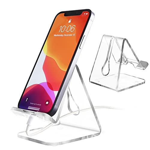 JINSHVEG Acrylic Cell Phone Stand, Office Phone Holder, Office Desk Accessories Clear Phone Stand , Compatible with 4-10” Phone 13 Pro Max , Android Smartphone, Office Supplies