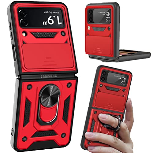 Tranick Military Grade Shockproof Designed for Galaxy Z Flip 3 Case with Kickstand, Heavy Duty Protection Phone Case for Samsung Galaxy Z Flip 3 5G (Military Red)