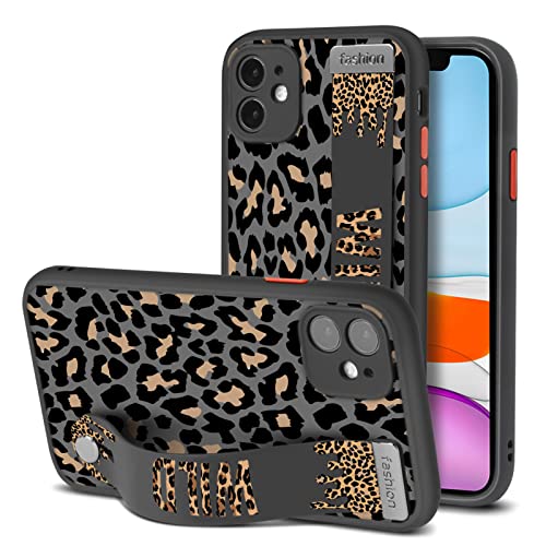 Gukalong Compatible iPhone 11 Case with Wrist Strap Leopard Print Pattern Design Clear Case Shockproof Full Body Protection Slim Hard PC and Soft TPU Cover with Kickstand Phone Stand