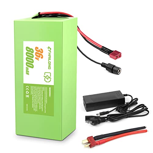 H HAILONG 36V 8Ah 288Wh Ebike Battery, Electric Bike Scooter Lithium Battery with Charger,2A Charger and BMS for 250W 350W 500W Motor…