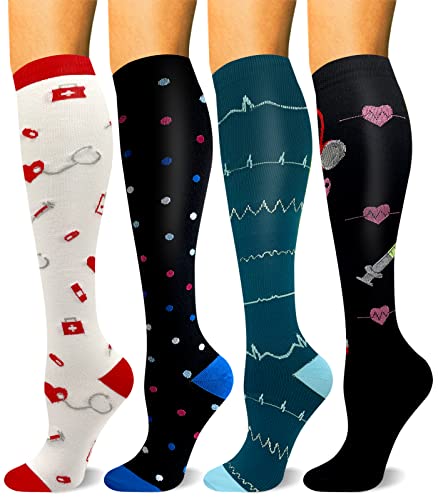 HLTPRO Compression Socks for Women & Men(4 Pairs) – Best Support for Medical，Circulation, Nurses, Running, Travel