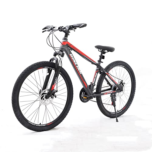JS-FUN 26 Inch All-Aluminum Frame Mountain Bike for Adult and Youth, 21 Speed Lightweight Mountain Bikes Dual Disc Brakes Suspension Fork (Red)