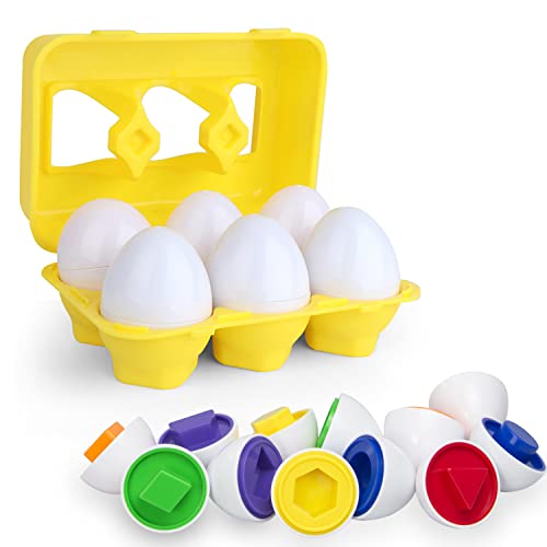 blackmatrix Matching Eggs – Toddler Toys Color Shapes Egg Set Educational Color, and Sorting Recognition Skills Puzzle for Kid Baby Boy Girl, Easter Basket Gift (6 Eggs), 6P