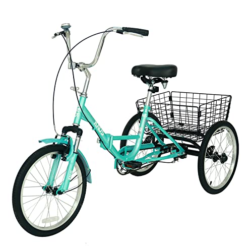 KNUS Adult Folding Tricycle,20 inch Single Speed Foldable Trikes,3 Wheel Cruiser Bikes with Large Rear Basket for Women, Men,Seniors Exercise Shopping