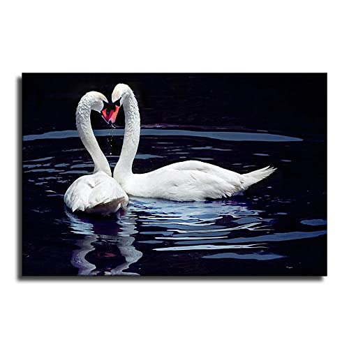 Swan Kiss Love shape Poster Picture Canvas Wall Art Print Animal Beautiful White Bird Poster Home Room Decor -429 (16x24inch-NoFramed)