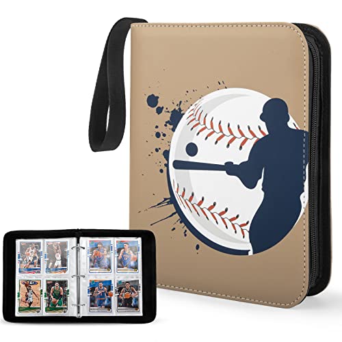 Yinke Baseball Football Card Binder Sleeves for Trading Cards,Holds Up to 400 Cards with 50 Premium 4-Pocket Page, Hard Organizer Carry Cover Collectors Storage Bag(Light Brown)