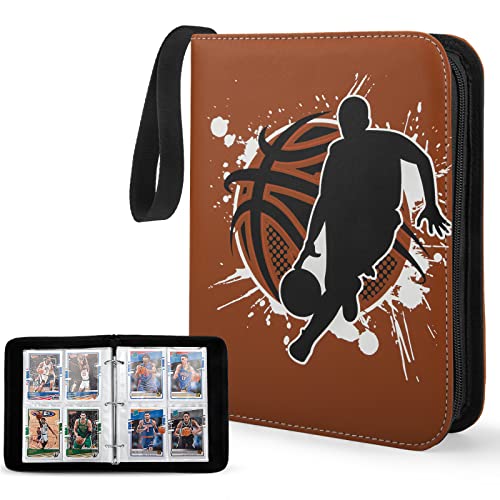 Yinke Basketball Baseball Football Card Binder Sleeves for Trading Cards,Holds Up to 400 Cards with 50 Premium 4-Pocket Page, Hard Organizer Carry Cover Collectors Storage Bag(Dark brown)