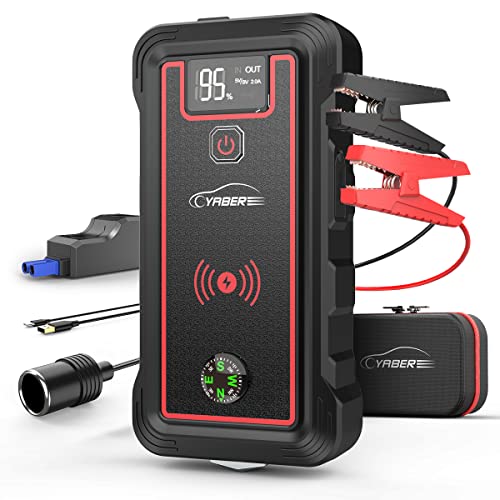 YABER Jump Starter with 10W Wireless Charger, 3500A 23800mAh Portable Car Battery Jump Starter (All Gas/8.0L Diesel) 12V Auto Battery Booster Pack Jump Box with Fast Charge 3.0, 4 LED Modes