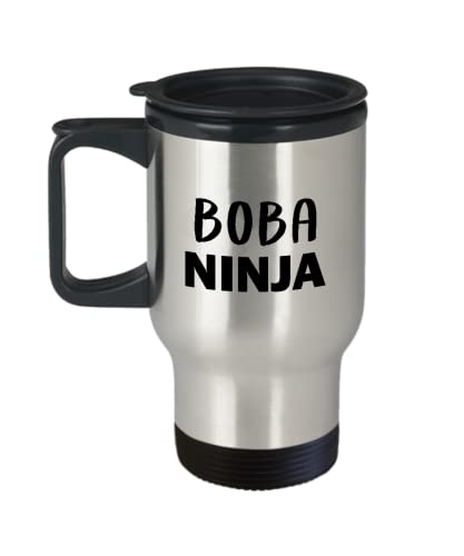 Boba Ninja Themed Travel Mug Insulated Coffee Tumbler – Gifts for Bubble Milk Tea Lover Addict Kawaii Foodie Drinker Funny Cute Gag Idea