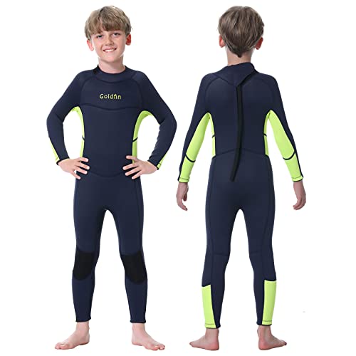Goldfin Kids Wetsuit 3mm Boys Full Suit Neoprene for Toddler Thermal Wetsuit Back Zip for Boys Youth Water Aerobics Diving Surfing Keep Warm (Navy, 10)