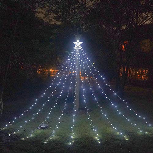 Lxcom Lighting LED Waterfall Outdoor String Lights Plug in Fairy String Lights 11.5Ft 350leds 9 Strands Decorative Star Twinkle String Lights for Garden Home Party Wedding Decorations(White)