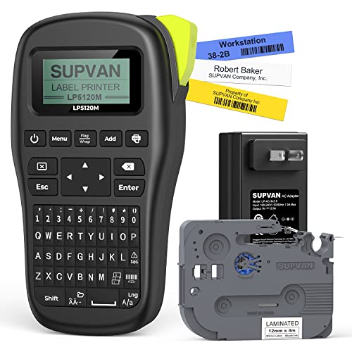 SUPVAN Label Maker Machine LP5120M Thermal Label Printer with Keyboard Multiple Template Available Laminated Label for Organization Work Office Black