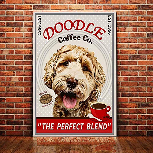 Goldendoodle Dog Coffee Retro Metal Tin Sign Vintage Sign for Home Coffee Garden Wall Decor 8×12 Inch